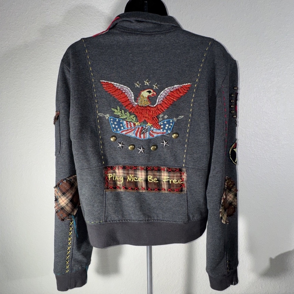 Double D Ranch Play Nice Be Free  Eagle Freedom Jacket Small Patchwork DDR Texas